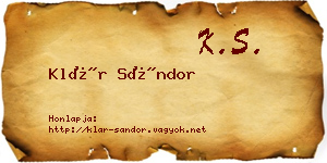 Klár Sándor névjegykártya